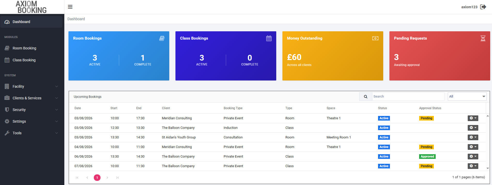 Axiom — scheduling and booking