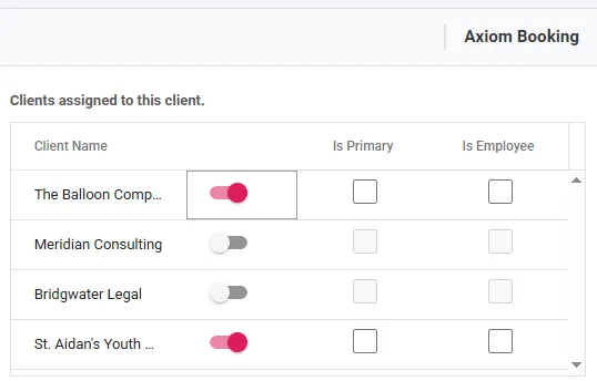 The linked-clients grid, with two clients linked and the rest greyed out.